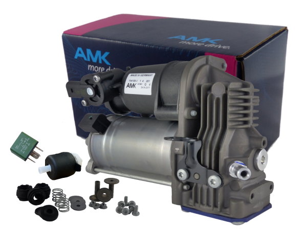 Complete Kit OEM AMK A1991 Compressor incl. relay filter mounting kit 1643201204 Mercedes Benz ML-class W164 Airmatic OE A1321